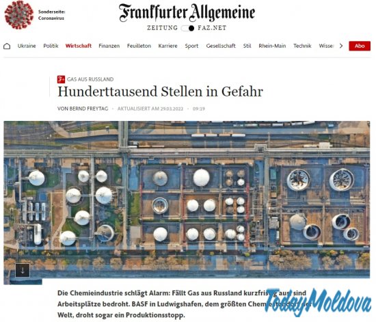 Frankfurter Allgemeine Zeitung: Немецкий химический концерн BASF заявил о невозможности заменить российский газ в короткие сроки